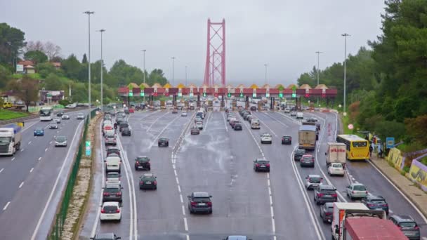 2022 Portugal Lisbon Fordon Kör Längs Motorvägen Till Vägspärren Innan — Stockvideo