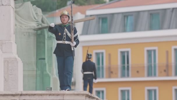 Lisbon Portugal December 2022 Guard Honor Patrolling Assembly Republic Mid — Vídeos de Stock
