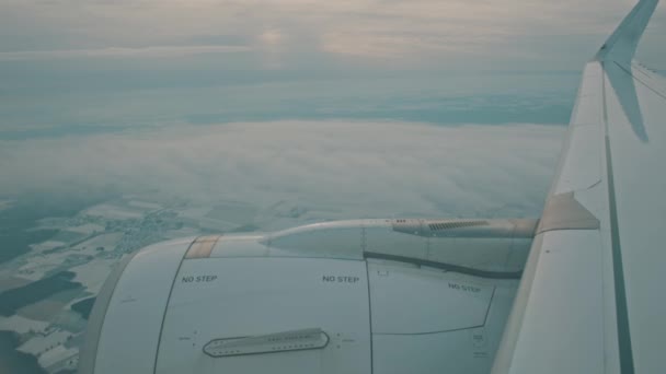 Early Foggy Morning Airplane Porthole Passenger Pov Plane — 비디오