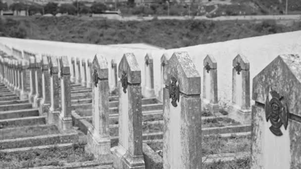 Graves Unknown Soldiers Cemetery Lisbon Alto Sao Joao Cemetery Monochrome — Stock Video