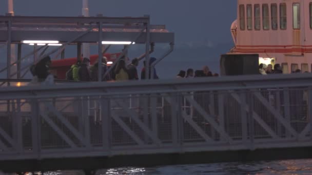 December 2022 Portugal Lisbon People Walk Passenger Boat Mid Shot — Stock Video