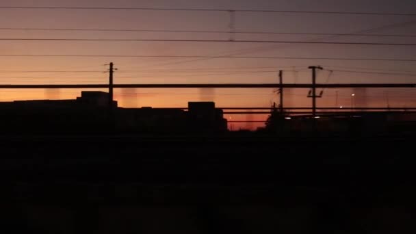 Widok Elektrycznego Okna Pociągu Zachód Słońca Krajobrazy Pov Dla Pasażerów — Wideo stockowe