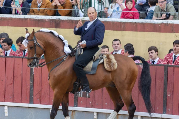 Μαρτίου 2023 Λισαβόνα Πορτογαλία Tourada Άνθρωπος Κοστούμι Cavaleiro Ένα Άλογο — Φωτογραφία Αρχείου