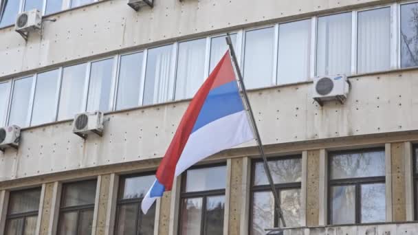 Flag Serbia Fluttering Wind Mid Shot — Stock Video