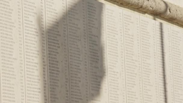 Memorial Stone Names Deceased Mid Shot — Stock Video