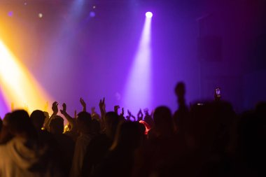 Konserde kalabalık ellerini kaldırır. Orta çekim