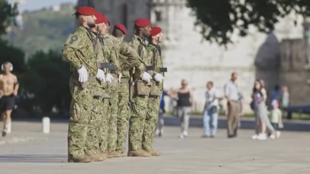 Abril 2023 Lisboa Portugal Cambio Ceremonial Guardia Honor Soldados Fila — Vídeo de stock