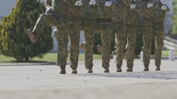 ポルトガルの指揮官 特殊部隊の兵士が連続して行進する ミッドショット — ストック動画