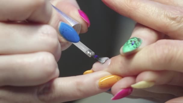 Manicure Applying Base Nail Finger Mid Shot — Stock Video