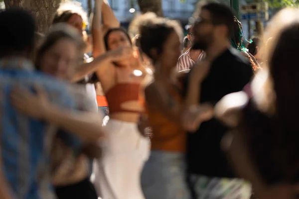 Cheerful People Dancing Bachata Street Mid Shot — Stock Photo, Image