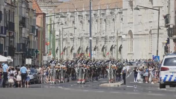 Juni 2023 Lissabon Portugal Militärparad Gatan Mittskott — Stockvideo
