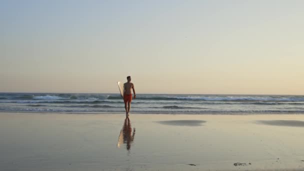 Ένας Άντρας Ωραίο Αθλητικό Σώμα Που Περπατάει Από Τον Ωκεανό — Αρχείο Βίντεο
