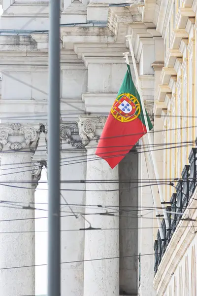 Flag Portugal Flagpole Facade State Building Mid Shot — Stock Photo, Image