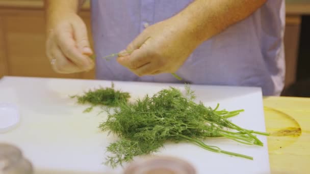 Cooking Chef Kitchen Cuts Dill Cooking Restaurant Close — Stock Video