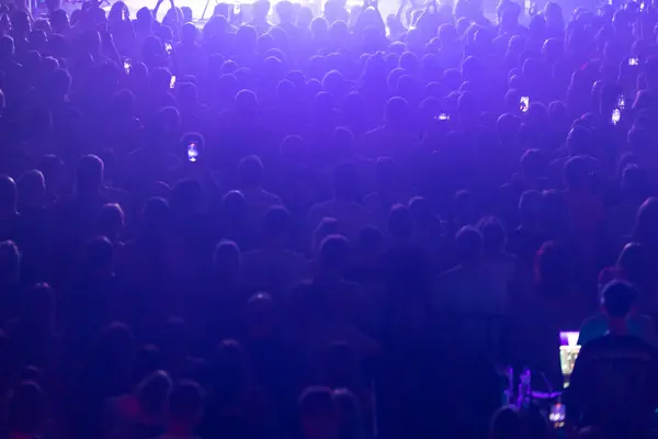 A concert audience immersed in a blue hue, adding to the musical atmosphere.