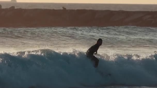Вересня 2023 Коста Капаріка Лісабон Португалія Серфінг Серфінгу Заході Сонця — стокове відео