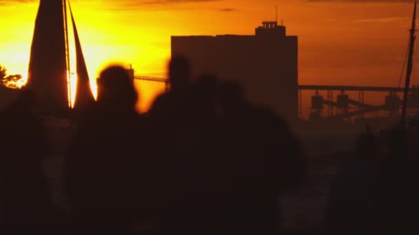 Group People Standing Front Sunset — Stock Video