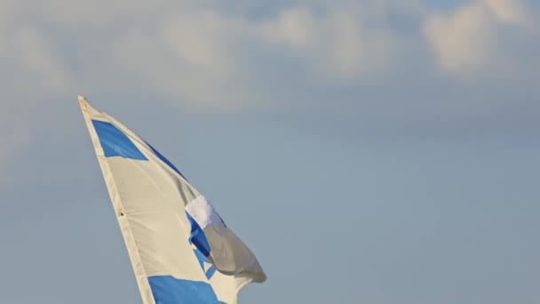 一只蓝白相间的风筝在天空中飞翔 — 图库视频影像