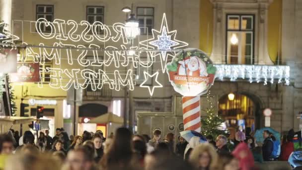 Diciembre 2023 Lisboa Portugal Una Multitud Personas Caminando Plaza Rossio — Vídeos de Stock