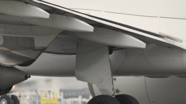 Havaalanı pistinde taksicilik yaparken modern bir yolcu uçağına kanat çırpmak.