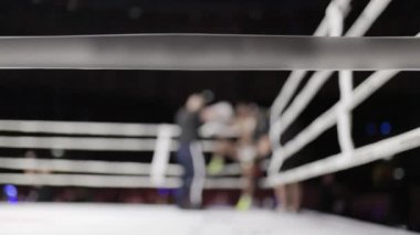 Hakem zaferde boksör kolunu kaldırıyor. Bulanık boks maçında galibiyeti kutluyor.