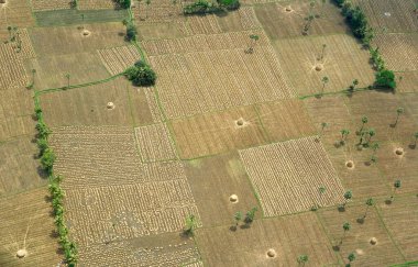 Ekinlerin ve ekilmemiş tarlaların havadan görünüşü, Andhra Pradesh, Hindistan