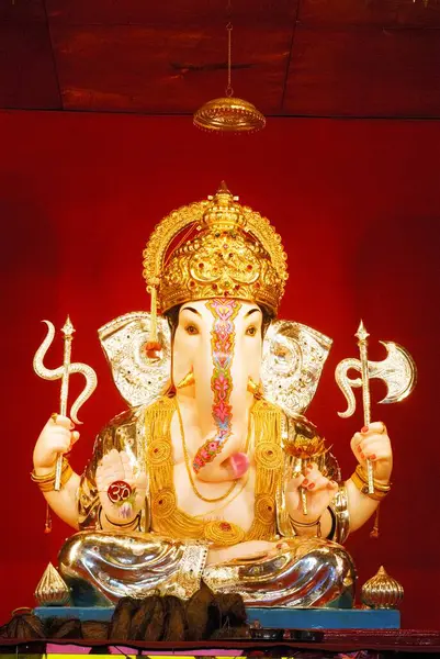 stock image Richly decorated idol of lord ganesh elephant headed god for Ganpati festival year 2008 Jilabya Maruti Mandal tulsibaug at Pune , Maharashtra , India