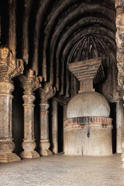 Stock image Stupa in Buddhist Chaitya hall cave in Lenyadri or Ganesh lena group , Taluka Junnar , district Pune , Maharashtra , India