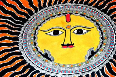 Madhubani painting of god sun clipart
