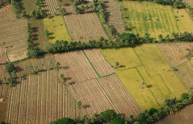 Ekinlerin ve ekili tarlaların havadan görünüşü, Andhra Pradesh, Hindistan