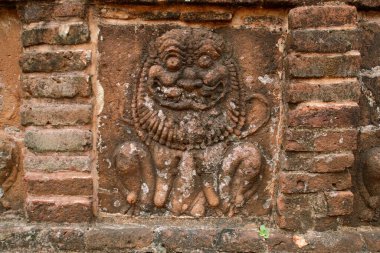Duvara kazınmış aslan, Dünya Mirası alanı, antik Polonnaruwa şehri, Sri Lanka.