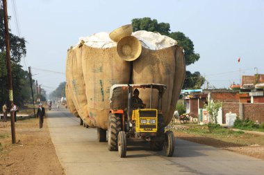 Aşırı yüklü traktör, Madhya Pradesh, Hindistan 