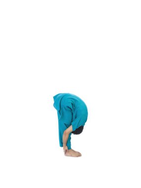 Boy practicing uttana asana isolated on white background clipart