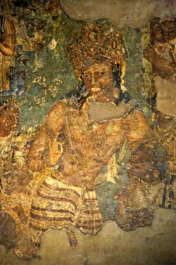 Duvar boyama, Ajanta mağarası, Aurangabad, Maharashtra, Hindistan