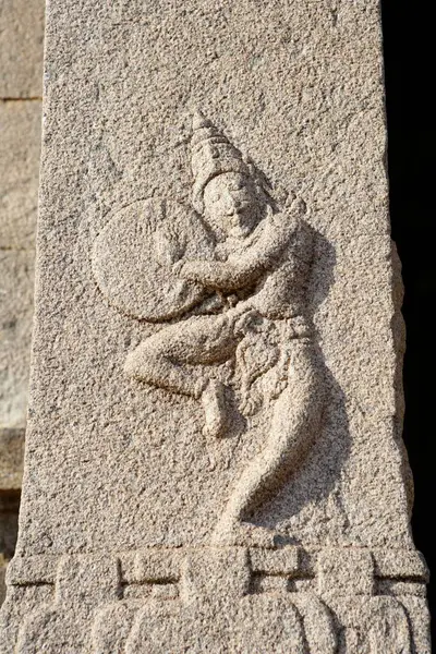 stock image Carved statue on pillar in Kadalekalu Ganesha temple , Hemkuta hill , Hampi , Vijayanagar , UNESCO World Heritage , Deccan plateau , Taluka Hospet , District Bellary , Karnataka , India