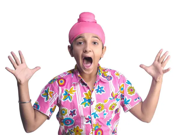 stock image Sikh boy shouting isolated over white background 