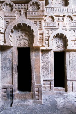 Bedsa kaya oyma mağara detayları taş oyulmuş tarihleri M.Ö. 2. yüzyıl, bölge Pune, Maharashtra, Hindistan