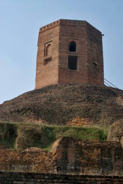 Chaukhandi Stupa Gupta Dönemi 'nde inşa edilmiştir. 4. yüzyıl, Sarnath, Varanasi, Uttar Pradesh, Hindistan. 