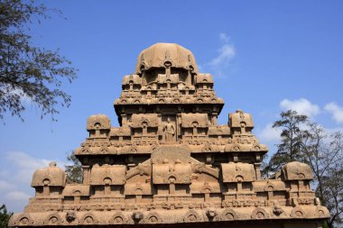 Dharmaraja Ratha and Pancha Rathas carved Monolith rock carving temples , Mahabalipuram , District Chengalpattu , Tamil Nadu , India UNESCO World Heritage Site clipart