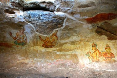 Frescoes apsaras, celestial nymph tipik eşleri gandharva veya ilahi müzisyen veya kral kassaps cariyeler veya tara avalokiesvara eşi 