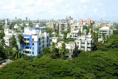 Hindu Kolonisi, Dadar, Bombay Mumbai, Maharashtra, Hindistan 'daki yeni ve eski binaların hava manzarası. 