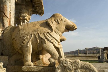 Bajana Mandap 'taki fil heykeli Vitthala Tapınağı, Hampi, Karnataka, Hindistan
