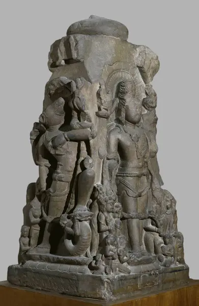 stock image Chatustika sculpture depicting four different incarnations of Vishnu 11th century AD Kalchuri period Vaishnav cult, found at district Jabalpur, Madhya Pradesh, India 