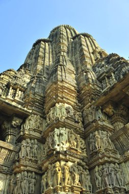 Vishvanath Tapınağı 'nın süslü Sikhara' sı Khajuraho madhya pradesh Hindistan