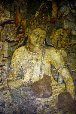 Padmpani Bodhisattva 'nın elinde Lotus, Ajanta mağaralarında Freskolar, Aurangabad, Maharashtra, Hindistan