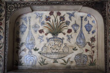 European technique of inlaying colored semiprecious stones in Itimad_ud_Daula tomb , Agra , Uttar Pradesh , India clipart