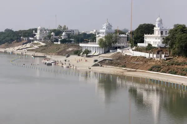 stock image Ghats of Godavari River with Gurudwaras on the sides Nanded Maharashtra India 