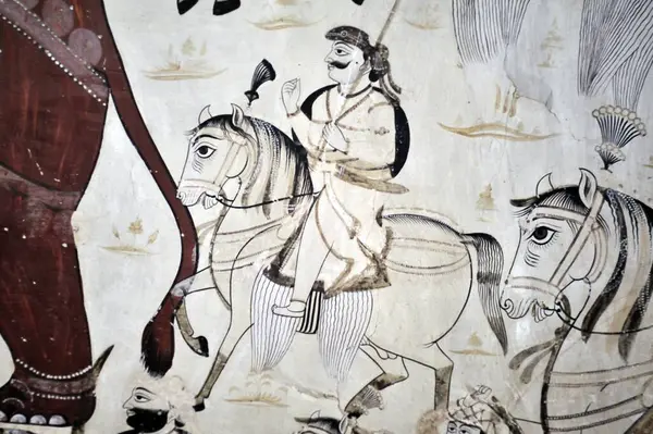 stock image Soldier on horse orchha wall painting in lakshmi narayan temple madhya pradesh india