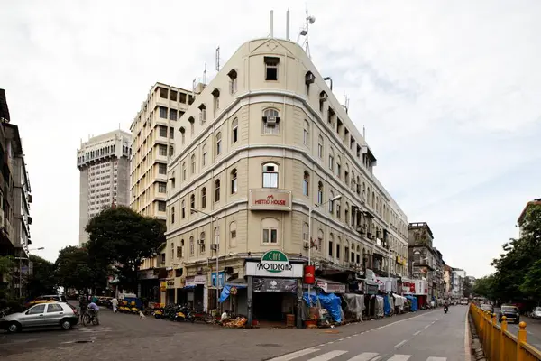 stock image Metro buildings with two roads at Bombay Mumbai , Maharashtra , India