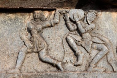 Oyulmuş dansçılar ve müzisyenler, büyük platform, Mahanavami dibba, Hampi, Vijayanagar, UNESCO Dünya Mirası, Deccan Platosu, Taluka Hospital, Bellary Bölgesi, Karnataka, Hindistan
